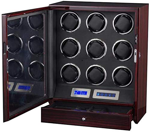 Preisvergleich Produktbild Shengluu Automatischer Uhrenbeweger 9 Epitope Unisex Uhrenbeweger mit LCD-Bildschirm, Fernbedienung für Uhren Aufbewahrungsbox Vitrine Box Einstellbare Geschwindigkeit Motor Holzbox 2020
