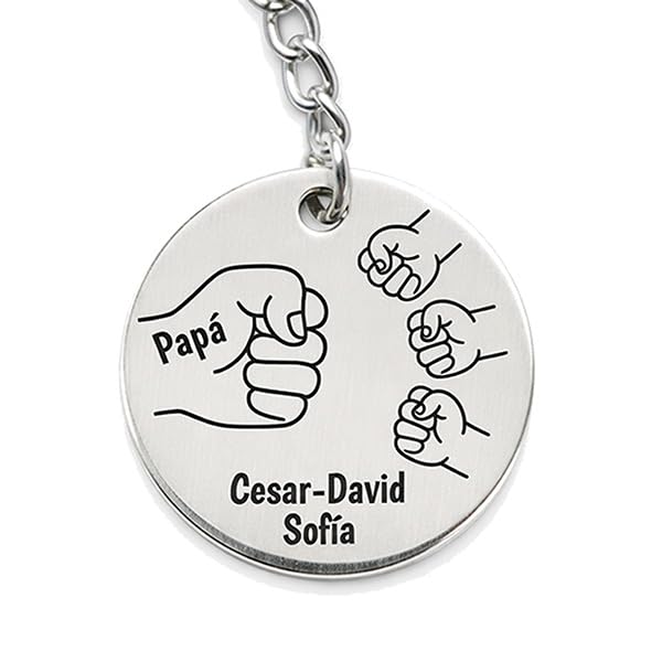 Transparent Gift Llavero Redondo Papá con Diseño de Puños y Nombres Personalizados. Joyería Elegante. Llaveros Originales. Llaveros para Papá, Amigos, Familia. Regalos Día del Padre.