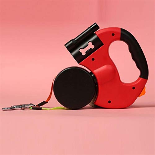 RTHGTFGS Correa Perro Correas de Mascotas con Cabeza con Linterna Bolsa de Basura Caja de Bolsas automáticas retráctiles retractables Tracción Cuerda Doble Perro Caminando Cadena de Correa
