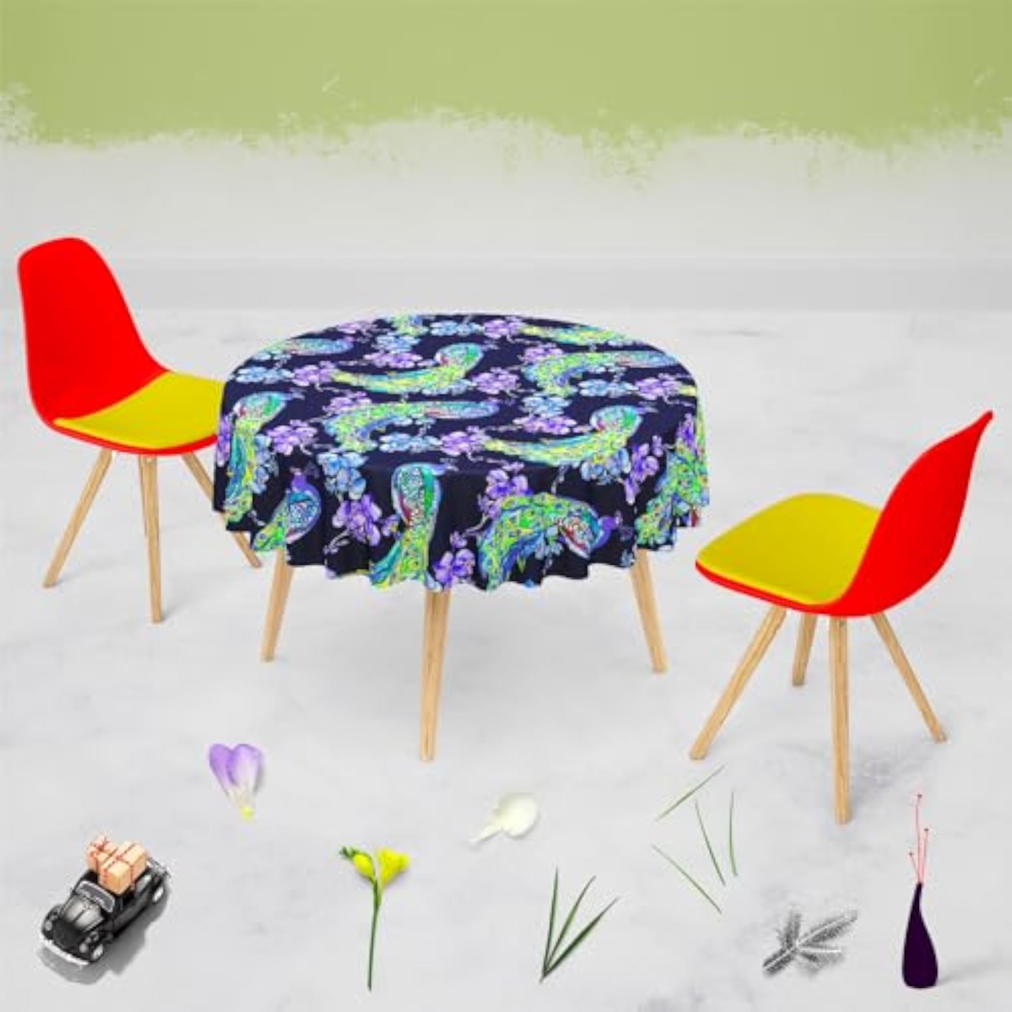 Tropical Pattern Table Cloth Cover for Dining & Center Table, Cotton Canvas, 4-Seater