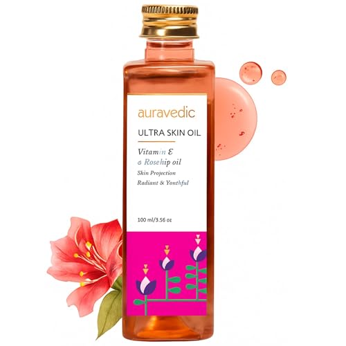 Auravedic Ultra Oil for Skin Glow, 100 ml, con vitamina E, rosa mosqueta y aceite de almendras