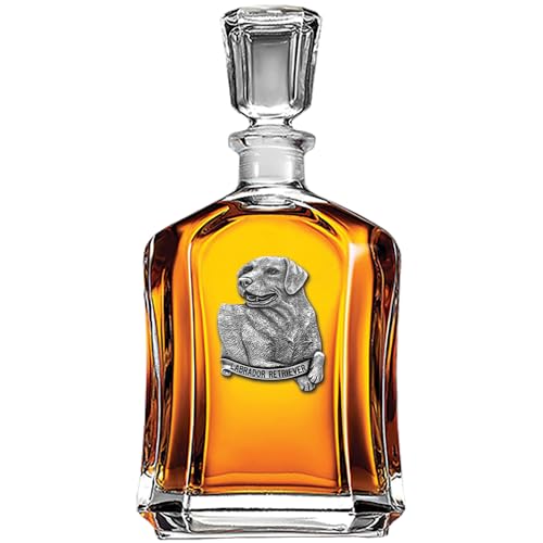 Image of Heritage Pewter Labrador Retriever Capitol Decanter | 24 OZ Whiskey Decanter for Liquor with Airtight Stopper | Expertly Crafted Pewter Glass