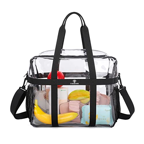 FARMARK Bolsas transparentes aprobadas para estadios, bolsas de viaje resistentes, mochila deportiva grande para el trabajo, competición, escuela, negro, L, Bolsa transparente