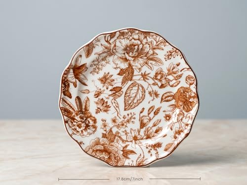 Image of Bodhi House 4-Piece Brown Leaf White Porcelain Quarter Plates Set | Snack & Dessert Plates | Lightweight, Chip Resistant, | Microwave & Dishwasher Safe | Elegant Tableware for Dining & Gifting