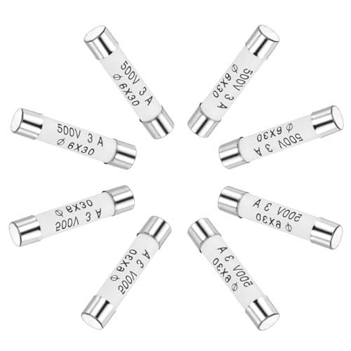 sourcing map Ceramic Cartridge Fuses 3A 500V 6x30mm Ceramic Fuses Fast Blow Replacement for Amplifier Energy Saving Lamp Ballast 8pcs