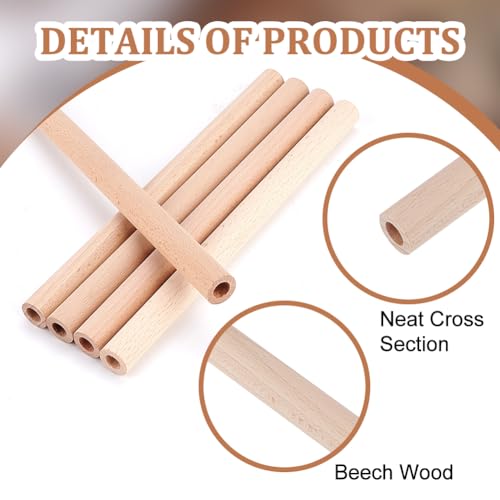 OLYCRAFT 40Pcs 200x15mm Hollow Wood Sticks Round Wooden Dowel Rod with 8mm Hole Unfinished Beech Wood Rods Natural Wood Round Rods for DIY Crafts Arts Projects - Image 4
