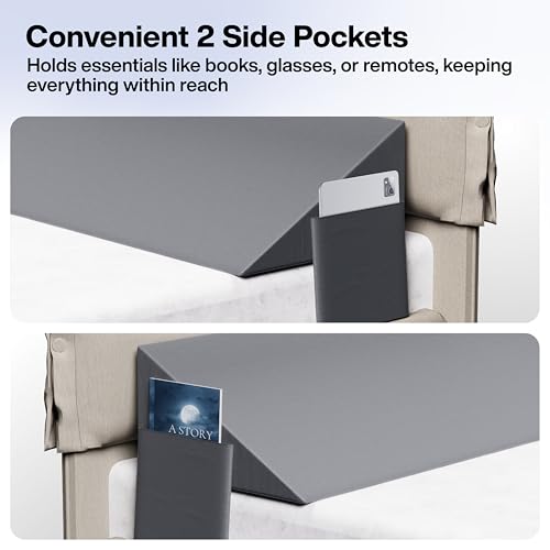 Image of FOVERA Bed Wedge Pillow for Headboard Gap, Premium Supersoft Foam for Filling Gap Between Headboard & Mattress with Side Pockets (Queen - 60 x 10 x 6 Inch)
