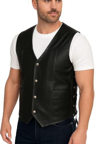 Image of Motorcycle Leather Vest For Men - Tactical Combat Military Style Sleeveless Biker Club Riding Outdoor Waistcoats