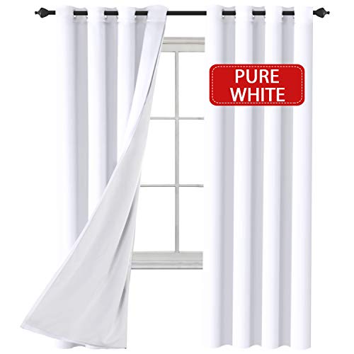 H.VERSAILTEX White Curtains (2 Layers) Rich Faux Silk Window Panels with White Liner