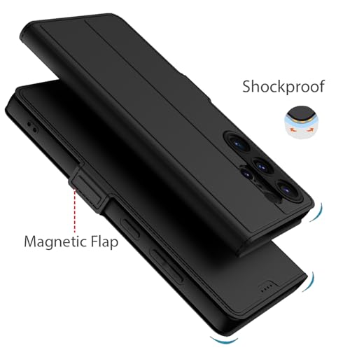 Image of Kapa Noble Slim Magnetic Leather Flip Case Cover for Samsung Galaxy S25 Ultra | Card Holder Stand Flip Wallet Case (Black)