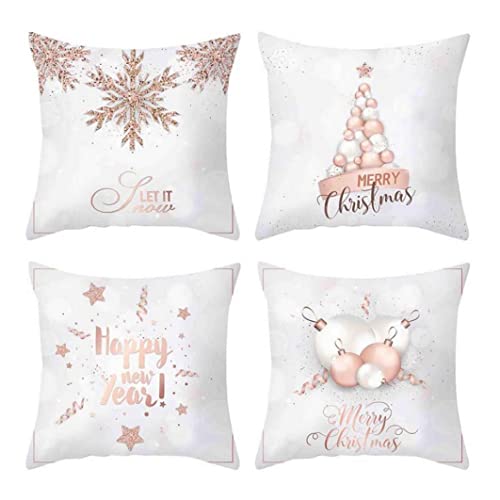 Beito 4 Piezas de cojín de Navidad Cubierta Funda de Almohada de Almohada de Oro Rosa Protector de 45x45 cm (sin Insertos) Cover