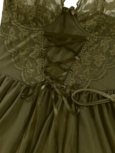 Image of Lilosy Sexy Garter Belt Mesh Lace Babydoll Lingerie Dress Set with Thong