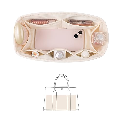 KINGS IN BAG Garden Party 30 Insert, Bag Organizer Compatible with Hermes Garden Party Tote, Silk Fabric Bag-in-bag for Luxury Bags with Multiple Pockets for Storage (Craie, GP30)