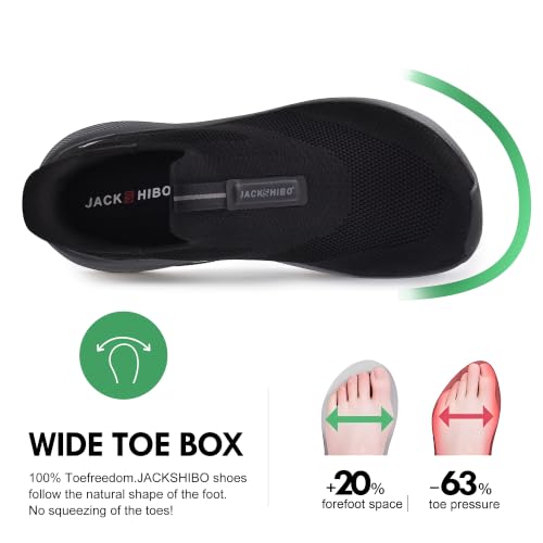 Image of JACKSHIBO Mens Slip Ins Free up Hands Shoes Wide Toe Box Arch Support Orthopedic Walking Sneakers