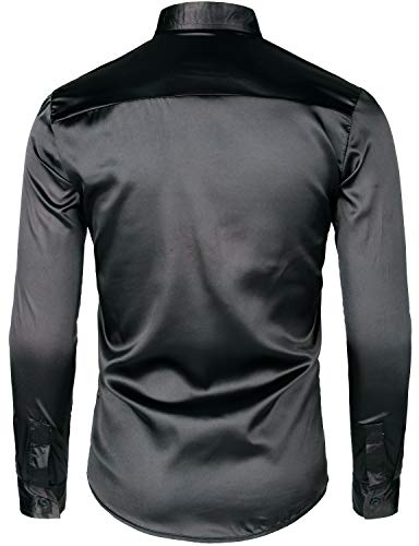 image for JOGAL Mens 70s Disco Shirt Silver Sequins Party Costume Long Sleeve Bu