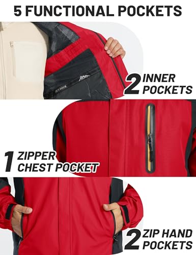 TACVASEN Regenjacke Herren Wasserdicht Atmungsaktiv Outdoorjacke Übergangsjacke Leicht Winterjacke Wasserabweisend Angeljacke Softshell Arbeitsjacke Winddicht Trekkingjacke(XXL, Rot)