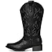 IUV Cowboy Boots For Women Square Toe Wide Cowgirl Mid Calf Western Pull On Fashion Cowboy Boots