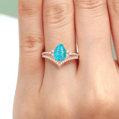 Pear Shaped Gemstone Engagement Rings For Women 10k 14k 18k White Yellow Rose Gold Vintage Wedding Ring Set Moissanite Curved Wedding Band Birthstone Bridal Sets4