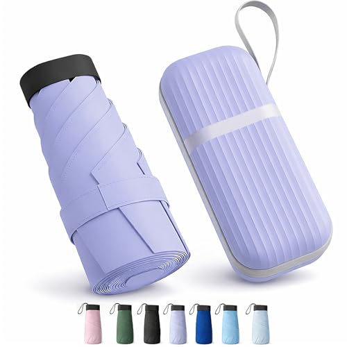 Image of REXERA UV Travel Mini Folding Ultra Compact pastel Umbrella with Hard Case, Manual Open 6 Ribs Lightweight Premium Portable, Windproof Small Sun & Rain Pocket Umbrella for Men and Women- Use in Rain & Summer