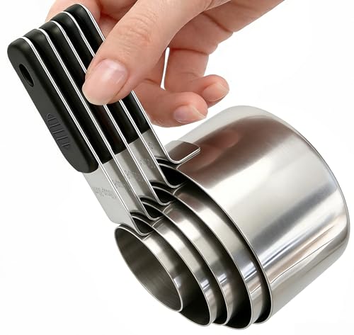 Magnetic Handles 5 Piece Stainless Steel Measuring Cups, Black, Kitchen Gadgets for Measure Liquid and Dry Ingredients, Cooking & Baking