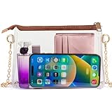 FAN ONUO Clear Purse for Women Stadium Approved, Small Clear Crossbody Bag Stadium Bag for Concerts Sports Events, Brown-medium, 8 x 6 x 1.5 inches, Clear Purse for Stadium Events Women - Image 1