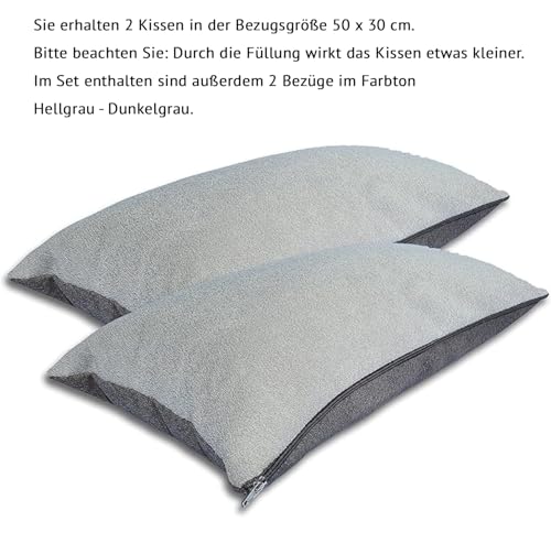 Formalind - 2er Set Sofakissen 50x30cm - 2 Sofakissen mit Füllung und Bezug. Bequeme Couchkissen mit abnehmbaren und waschbaren Bezügen. Weiche Couchkissen im 2er Set. Grau zweifarbig