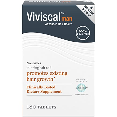 Viviscal Men’s Hair Growth Supplements for Thicker, Fuller Hair, Clinically Proven with Proprietary Collagen Complex, 180 Tablets – 3 Month Supply