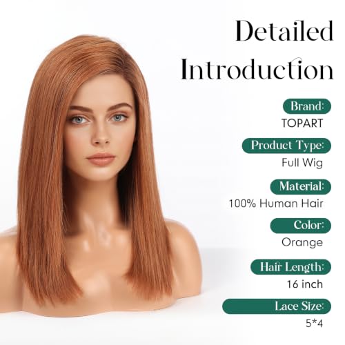 Image of 5x5 Lace Front Wigs for women,Human Hair Blonde Straight Glueless with Free Part & Pre Plucked Natural Hairline 16 Inch（Orange