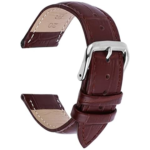 TIESOME correa de reloj de cuero, piel de becerro de cocodrilo grano de reemplazo de la correa de acero inoxidable hebilla pulsera para hombres mujeres Cover