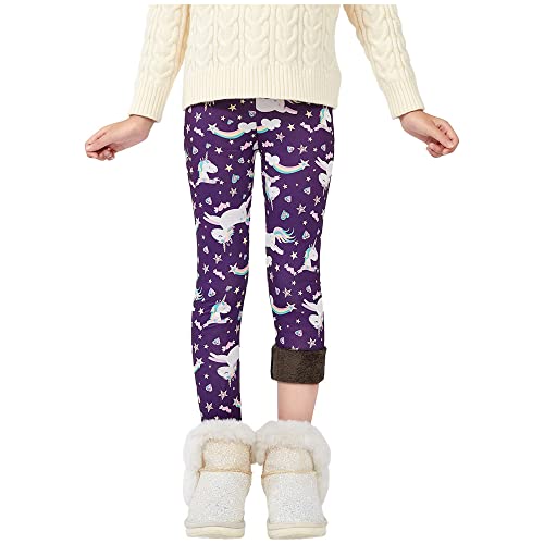 Allmeingeld Fleece gefütterte Leggings für kleine Mädchen Lila Einhorn Strumpfhose Größe 6 Cover