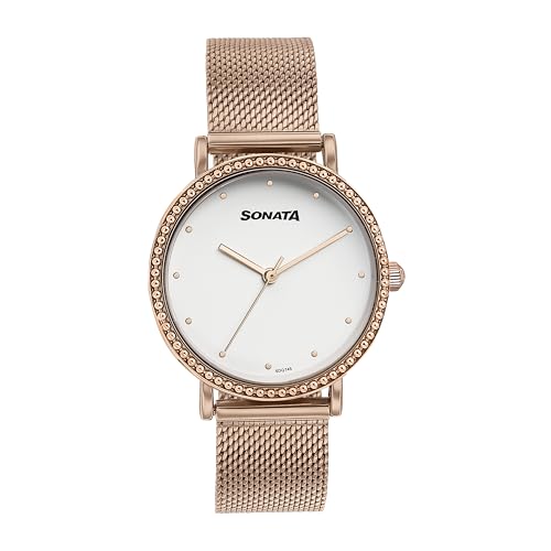 Sonata Quartz Analog White Dial Rose Gold Stainless Steel Strap Watch for Women (B0DCN2M519) Amazon Price History, Amazon Price Tracker