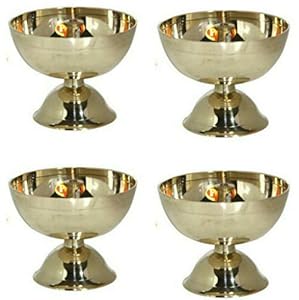 Moradabad Metal World Brass Kamal Akhand Diya Oil Lamp for Pooja Purpose and Diwali Size:-5.3x6.9 cm(Set of 4)(2No.)