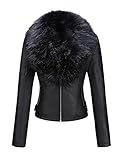 Bellivera Women's Faux Leather Short Jacket, Moto Jacket with Detachable Faux Fur Collar 9201 Black...