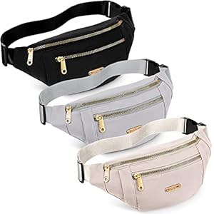 3 Pcs Waterproof Fanny Packs for Women and Men Waist Pack with Adjustable Strap Waist Pouch for Sports Running Exercise Walking Travel (Black, Gray, White)