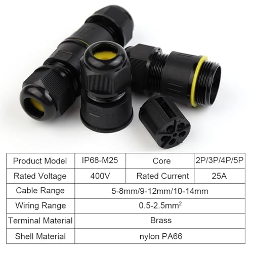 Cable conector IP68-M25 estanco de 4 pines y terminal de tornillo para manguera de 9-12mm 7