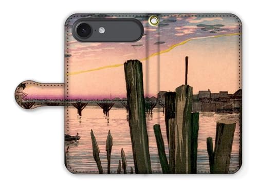 手帳型 iPhone17 Air互換 スマホケース 【世界の名画】 小林清親 ☆新版画☆ 日本画 浮世絵 絵画 芸術 アート (千ほ?んくい両国橋)