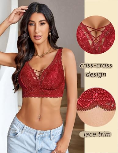 Image of Avidlove Lace Bralette for Women Sexy Unpadded and Unlined Wireless Bra V Neck Criss Cross Everyday Lingerie Bralettes