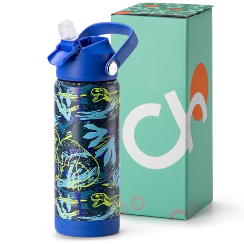 Image of Choco Mocha Kids Water Bottle For School, Kids Insulated Dinosaurs Water Bottle Stainless Steel for Boys,18Oz Blue