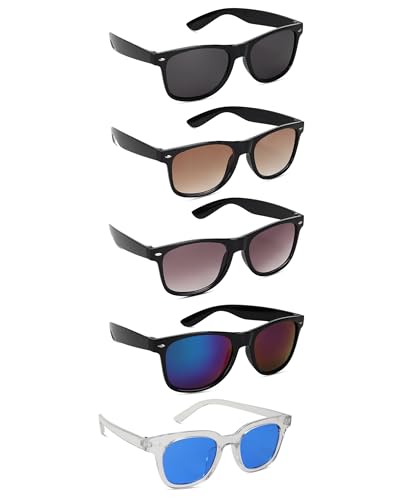 Imperial Club Classic Square Sunglasses Set of 5 Pack, Multiple Lens Colours, UV...