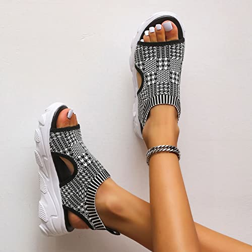 Chaussures décontractées femme leger bout ouvert compensées plateforme marche - 7