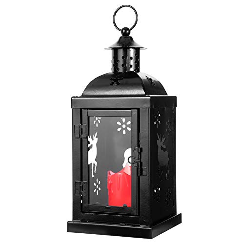 MEIGUI 12.4" Vintage Decorative Lantern, Candle Lantern, Outdoor Decorative Lantern, Hanging Lantern for Wedding Party Decoration - Elk Pattern Black