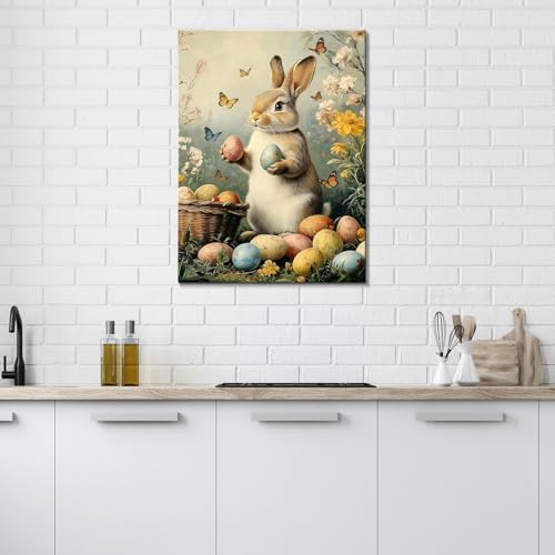 Easter Bunny Canvas Wall Art, Cute Rabbit and Easter Eggs Painting Prints, Vintage Farmhouse Spring Animal Picture, Modern Framed Easter Wall Decor for Bedroom, Living Room, Bathroom, Office 8×10In — view 8