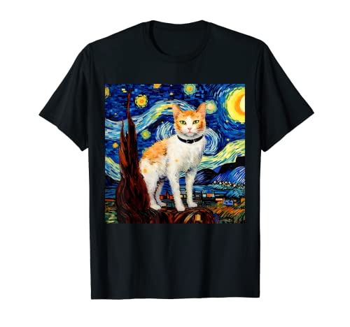Surreal Starry Night Japanese Bobtail Cat T-Shirt for Men Women