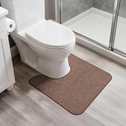 Image of Bosap Toilet Rugs U Shaped Bathroom Rug,Machine Washable Non Slip Quick Dry Super Absorbent Ultra Thin Toilet Mats for Bathroom Toilet.Brown,1'8 inchx2'(20x24inch)
