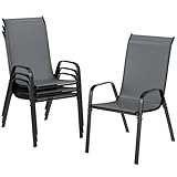 LIFERUN Gartenstühle Stapelstuhl Camping Stapelbar Hochlehner Terrassenstuhl Textilene Stahlgestell für Gärten Innenhöfe Balkone Restaurants 150 kg Belastbar 54 x 69 x 93cm (4pcs, Dunkelgrau)