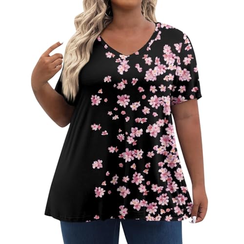 Tops for Women Trendy Short Sleeve Womens Shirts Dressy Casual Plus Size T-Shirts V Neck Casual Clothing Retro Gradient Print