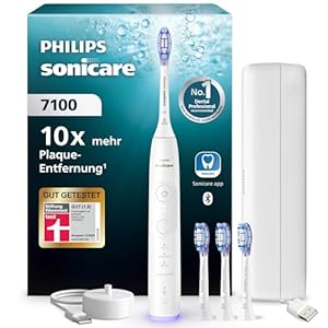Philips Sonicare 7100 elektrische Zahnbürste, Schallzahnbürste mit App, 4 Putzmodi und 3 Intensitätsstufen, Andruckkontrolle, EasyStart, SmarTimer, Weiß, Modell HX7420/08 [Neue Technologie]