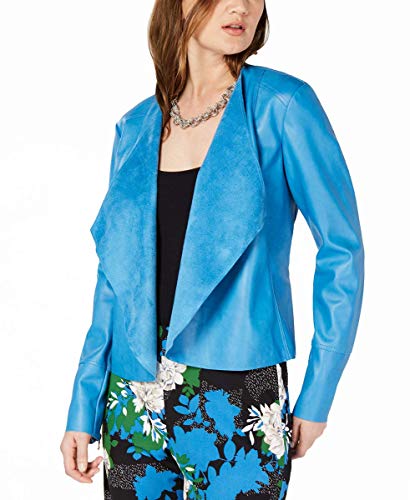 INC International Concepts Womens Draped Front Faux-Leather Jacket (Lyric Blue, X-Small)