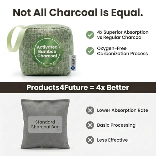 Image of 4 pack Naturally Activated Bamboo Charcoal Air Purifying Bags | Natural Home Deodorizer Bag | Charcoal Bag Odor Absorber For Pets | Odor Eliminator & Moisture Absorber Air Freshener Bag (100g Cube)