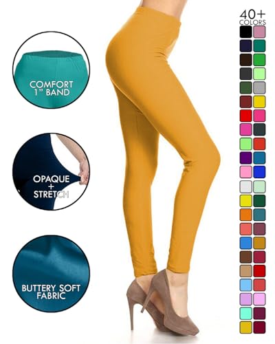 Image of Leggings Depot Women's High Waist Leggings Soft 1 inch Waistband Solid Pants - Regular, Plus, 1X3X, 3X5X